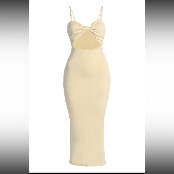 NEW Buttercream Midnight Memories Fitted Cut Out Midi Dress with Front Knot - Picture 3 of 8